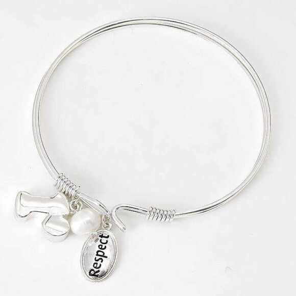 "R" Initial  "Respect" Charm Silver Bracelet - Picture 2 of 7